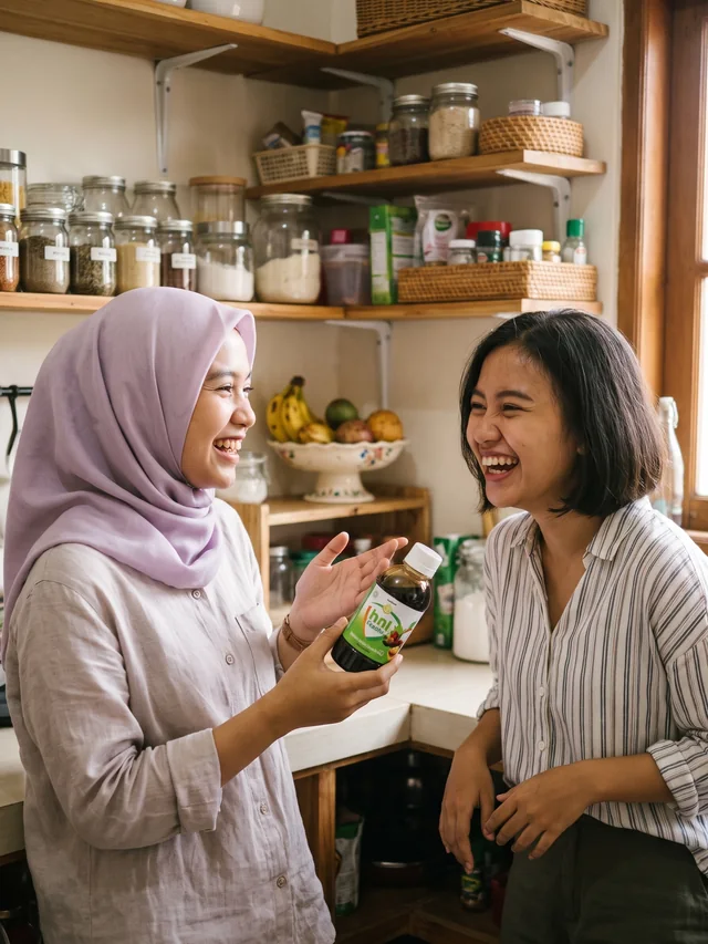Ilustrasi dua sahabat tertawa sambil membahas HNI Health